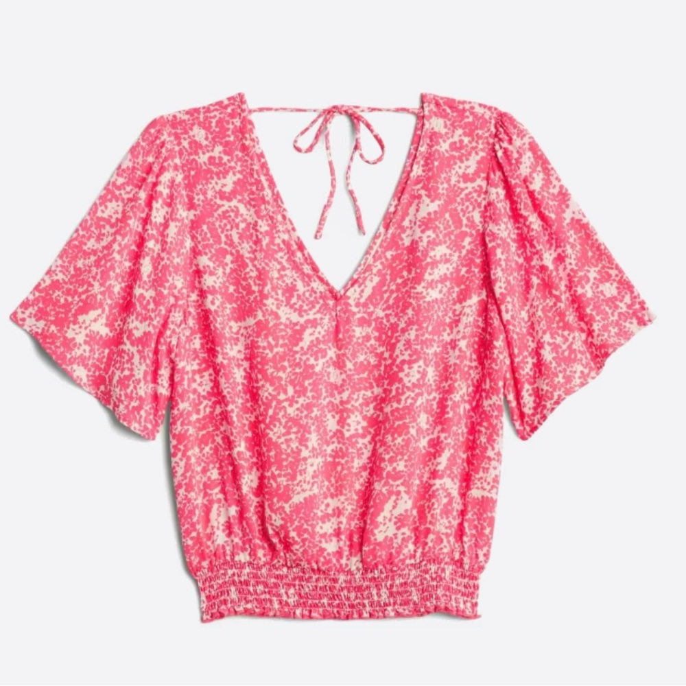 Women's Large Floral Pink Cidro Smocked Bottom Cropped Blouse
